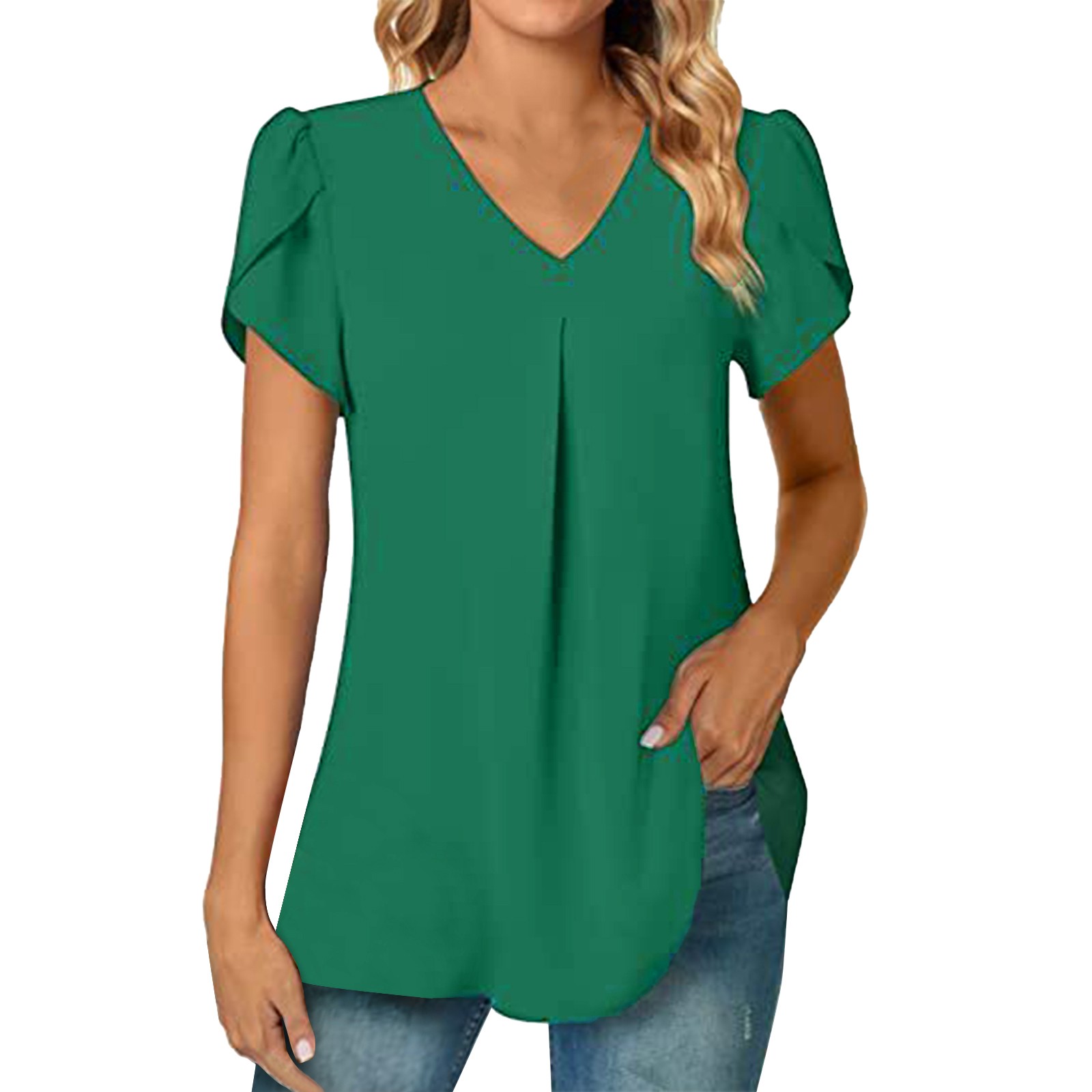thumbnail image 2 of 2025 Top túnica de manga corta con cuello en V de gasa para mujer, ideal para leggings - Mezcla ligera de rayón, tallas S-XXL, 2 of 6